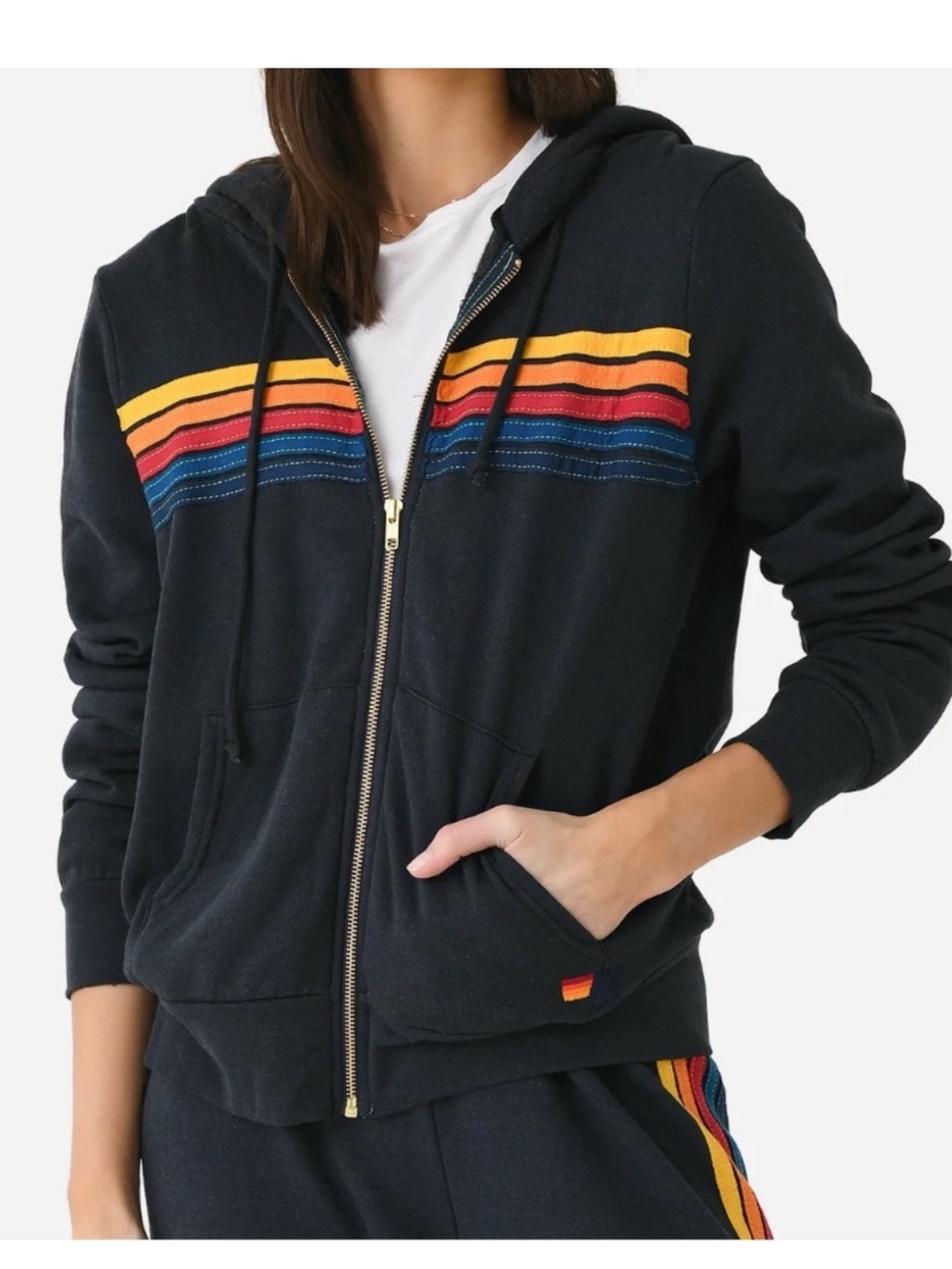 Aviator Nation 5 Stripe Zip Hoodie Zip Hoodie Black Size S